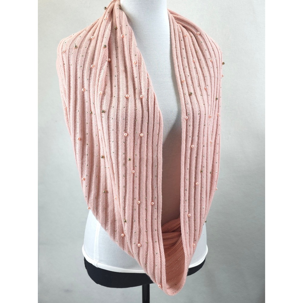 New York & Company Infinity Scarf Pearl Studded Pink Women OS Coquette 27x12